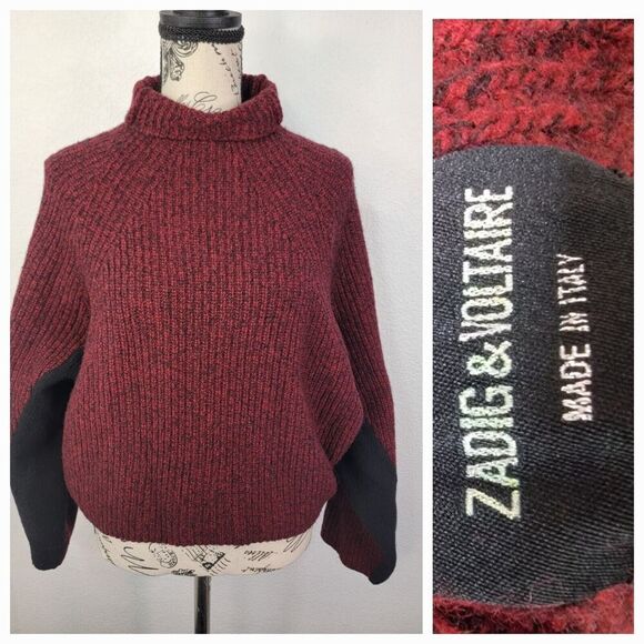 Zadig & Voltaire Lola AZ Sweater Womens XS Merino Wool Crop Oversized Burgundy - Picture 1 of 12